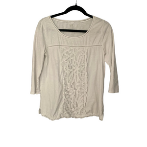 Garnet Hill White Lace Accent Blouse Small